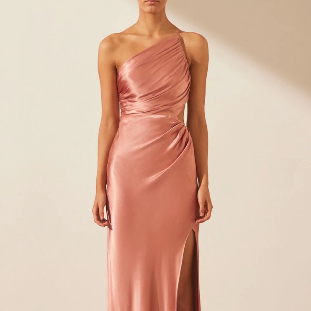 Shona Joy LA LUNE ASYMMETRICAL GATHERED MAXI DRESS - ANTIQUE ROSE